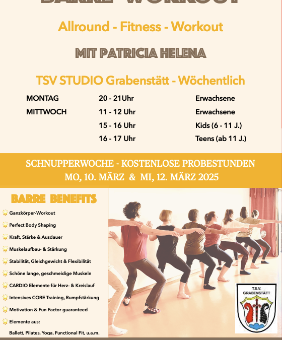 Schnuppertraining BARRE Workout 10.&12. März